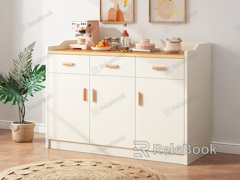 Modern Sideboard Hanging Painting Carpet Green Plant Coffee Machine Teapot Fruit Combination model