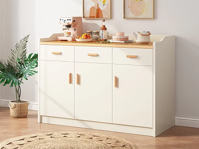 Modern Sideboard Hanging Painting Carpet Green Plant Coffee Machine Teapot Fruit Combination 3d model