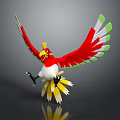 Vibrant Fantasy Bird Character with Red Wings Green Edges and Yellow Tail Feathers