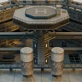 Future Architecture Octagonal Multi Level Structure With Tower Like Top And Cylindrical Elements