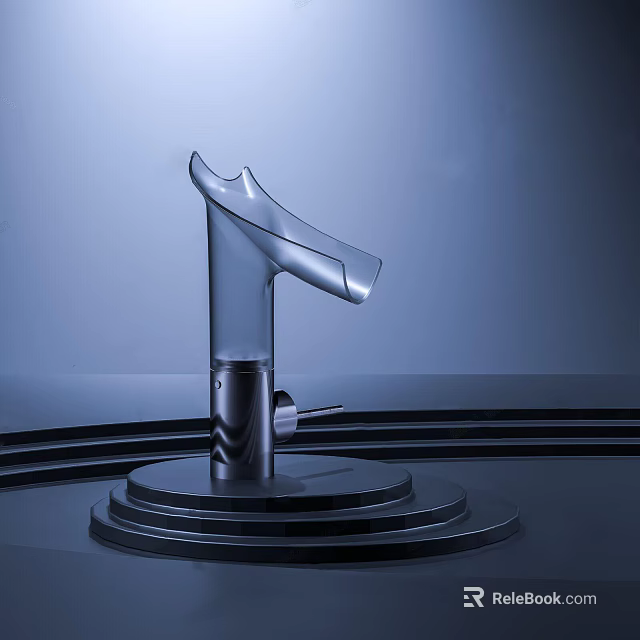 Modern Curved Spout Faucet With Sleek Metallic Finish And Layered Base On Dark Background 3d model 