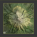 Scenic 3D Mount Fuji Terrain Model with Green Slopes White Snow-Capped Peak and Square Base