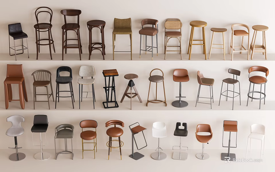 Bar Stools with Various Modern Designs and Styles in Collection 3d model