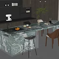 Elegant Modern Kitchen Interior With Illuminated Island Counter And Dining Chairs
