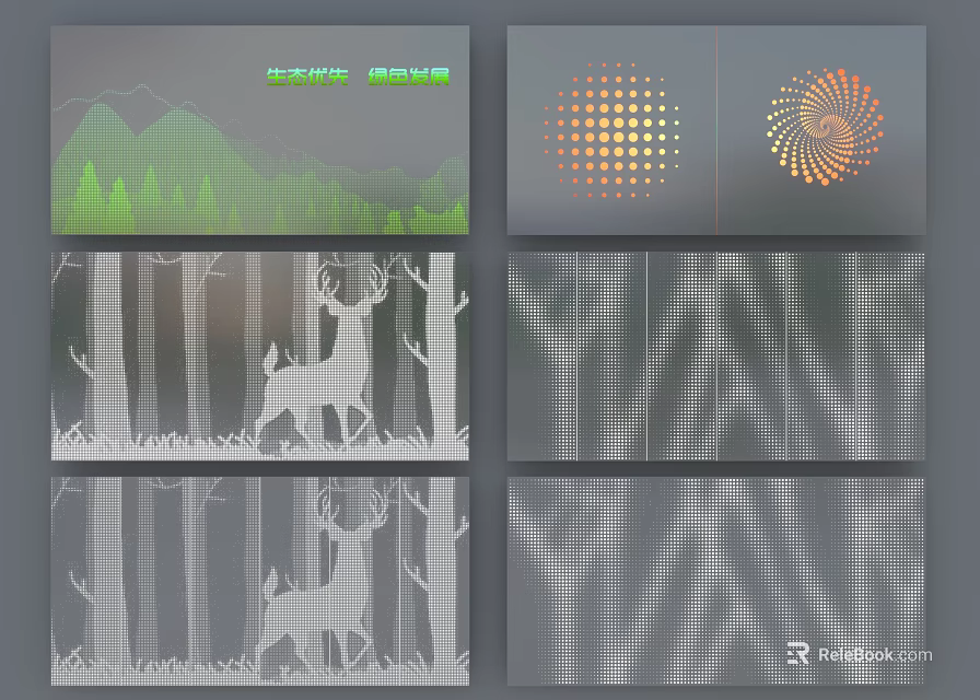Building Exterior Wall Design With Tree Deer And Geometric Pattern Elements 3d model 