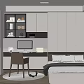 Modern Tatami Bedroom Interior With Platform Bed Study Desk And Built in Storage 3d model