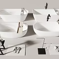 Modern Freestanding Bathtubs with Black Faucets Side Tables Towels and Slippers