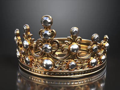 Luxurious Golden Royal Crown With Intricate Design And Sparkling Gemstones 3d model