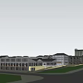 Modern Commercial Street With Multi story Buildings Open Plazas Green Areas And Roads