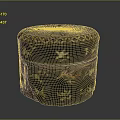 Black Round Decorative Storage Box With Gold Floral Patterns And Traditional Design