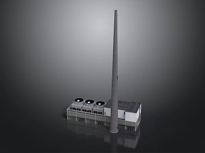 Industrial Facility Model Featuring Tall Chimney And Low Building With Circular Vents 3d model