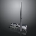 Industrial Facility Model Featuring Tall Chimney And Low Building With Circular Vents