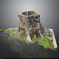 Natural Wood Tree Stump Decorative Item Featuring Stone Accents And Lush Green Moss