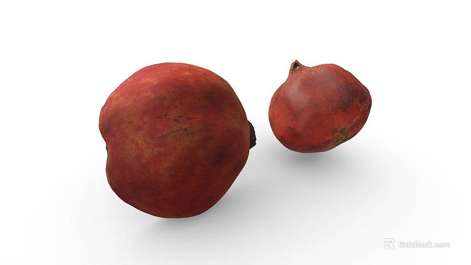 Two Fresh Red Pomegranates Ripe Whole Healthy Natural Organic Fruit On White Background 3d model 