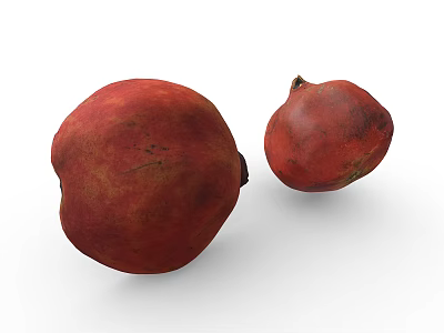 Two Fresh Red Pomegranates Ripe Whole Healthy Natural Organic Fruit On White Background 3d model