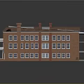 Classic Red Brick Building With White Columns Chimneys And Multiple Windows 3d model