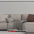 Modern Beige Sectional Sofa With Brown And Gray Pillows And Throw Blanket 3d model