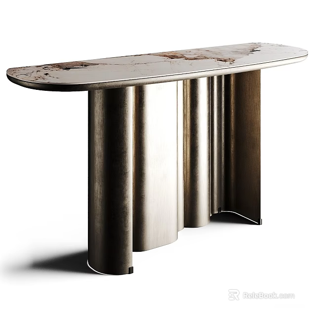 Elegant Modern Console Table with Marble Textured Top and Curved Metal Legs 3d model 
