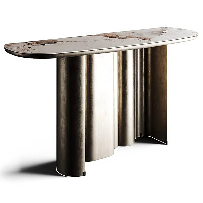 Elegant Modern Console Table with Marble Textured Top and Curved Metal Legs 3d model