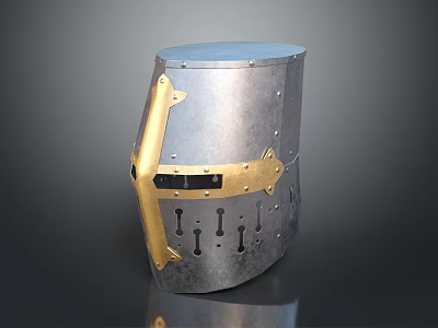 Medieval Steel Helmet Weapon With Gold Accents And Vintage Design Details 3d model