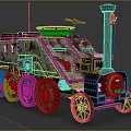 Steampunk Functional Vehicle With Rusty Body Multi Wheels And Steam Engine 3d model