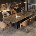 Modern Dining Area With Sleek Marble Top Table And Comfortable Chairs And Modern Lighting Decor