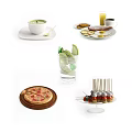 Delicious Food Platter With Pizza Soup Drinks Skewers and Sandwiches