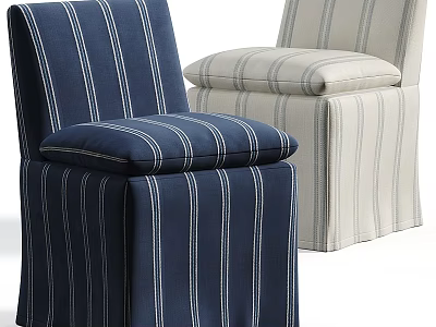 Navy Blue and Off White Striped Upholstered Dining Chairs with Elegant Classic Design 3d model