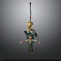 Adventurous Character With Green Overalls Carrying Blue Bucket And Straw Broom With Small Creatures