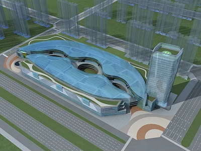 Modern Office Building With Unique Glass Facade And Urban Green Surroundings 3d model