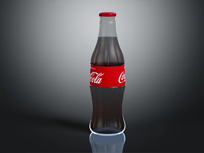 Coca Cola Glass Bottle With Red Label And Dark Carbonated Drink 3d model