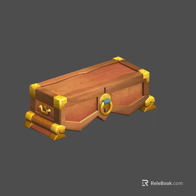 Vintage Wooden Storage Locker With Golden Decorative Trims And Metal Locking Hardware 3d model 