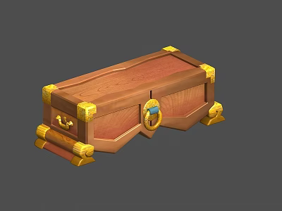 Vintage Wooden Storage Locker With Golden Decorative Trims And Metal Locking Hardware 3d model