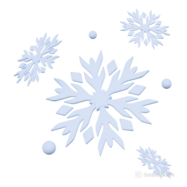 Stylish Blue White Snowflake Ornament Decoration Set With Small Round Balls 3d model 