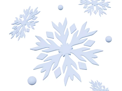 Stylish Blue White Snowflake Ornament Decoration Set With Small Round Balls 3d model