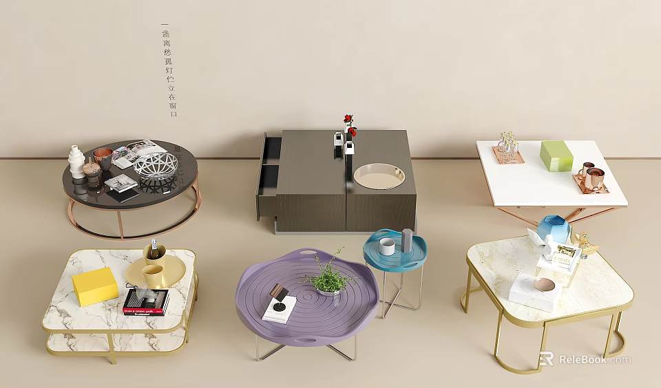 Modern Coffee Tables With Metal Frames Various Shapes And Decorative Trays 3d model