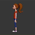Animated 3D Game Character With Red Hair Red Star Shirt Blue Pants And Pink Shoes