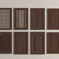 Brown Wooden Doors With Various Panel Designs On White Background 3d model