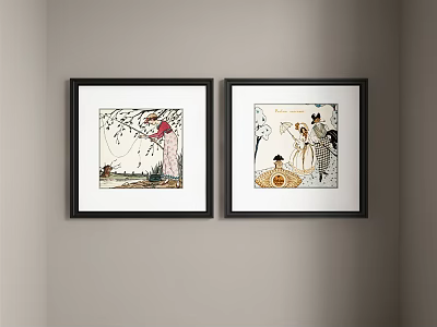 Abstract Paintings Framed With Black Frames Hanging On Light Colored Wall Interior Artwork Decoration 3d model