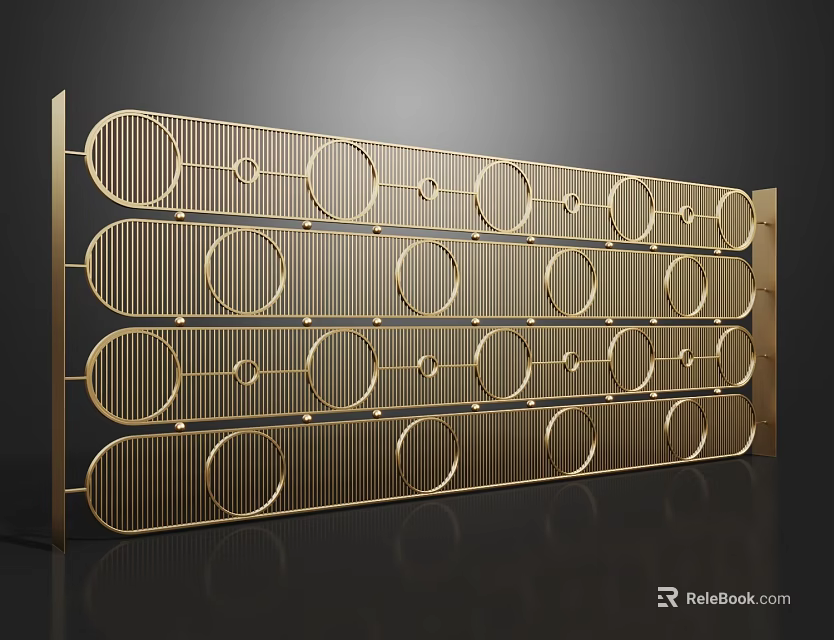 Modern Golden Room Divider With Intricate Circular Patterns And Horizontal Lines 3d model