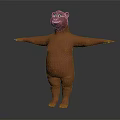 Cartoon Bear Character In Orange Color Standing With Arms Outstretched 3D Model Design