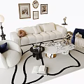 Modern Sofa and Coffee Table Set with Round Armchair and Geometric Rug 3d model