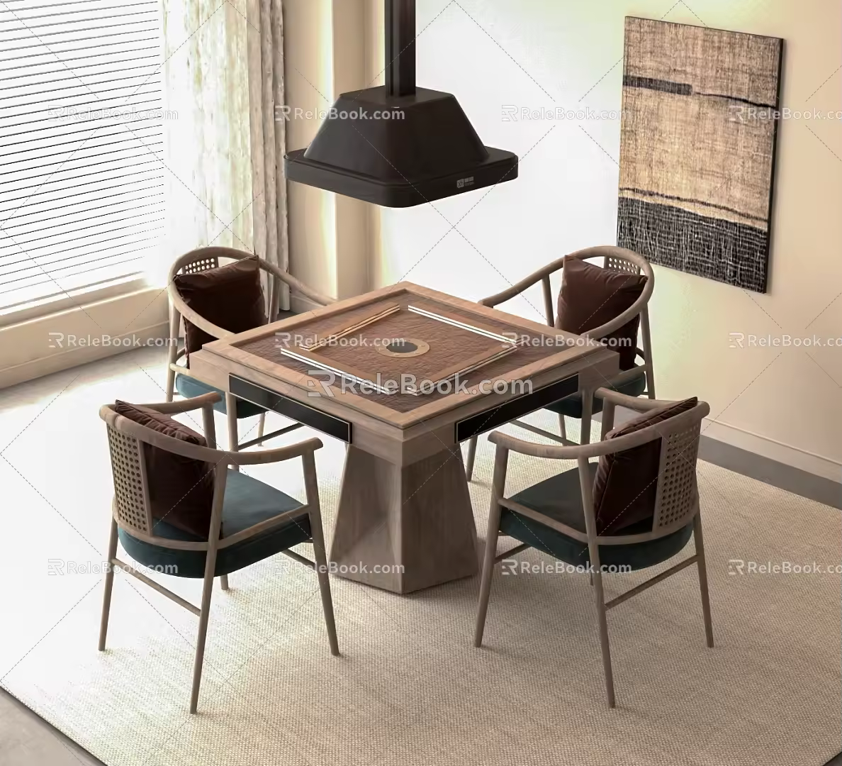 New Chinese Middle Ancient Mahjong Tables and Chairs 3d model