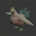 Pink Chicken with Red Comb Grey Tail Feathers Spread Wings and Yellow Feet Standing