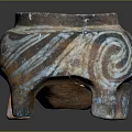 Traditional Clay Pottery With Three Legs And Spiral Brown White Patterns