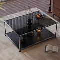 Modern Coffee Table with Glass Top Metal Frame and Decorative Vase Fruit Bowl Candle Open Book