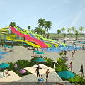 Vibrant Tropical Water Park Landscape Design With Colorful Water Slides And Lush Palm Trees