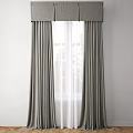 Elegant Gray Curtains With Valance And Sheer White Inner Layer For Window 3d model