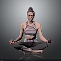 Woman Practicing Yoga Meditation In Cross Legged Pose With Striped Top And Leggings