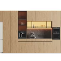 Modern Wooden Kitchen Sideboard With Dark Countertop And Integrated Refrigerator